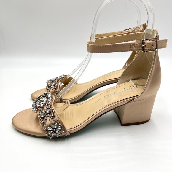 6W 6 WIDE WIDTH Betsey Johnson Mel Champagne Jeweled Heels Dress Sandals Shoes - Picture 6 of 13